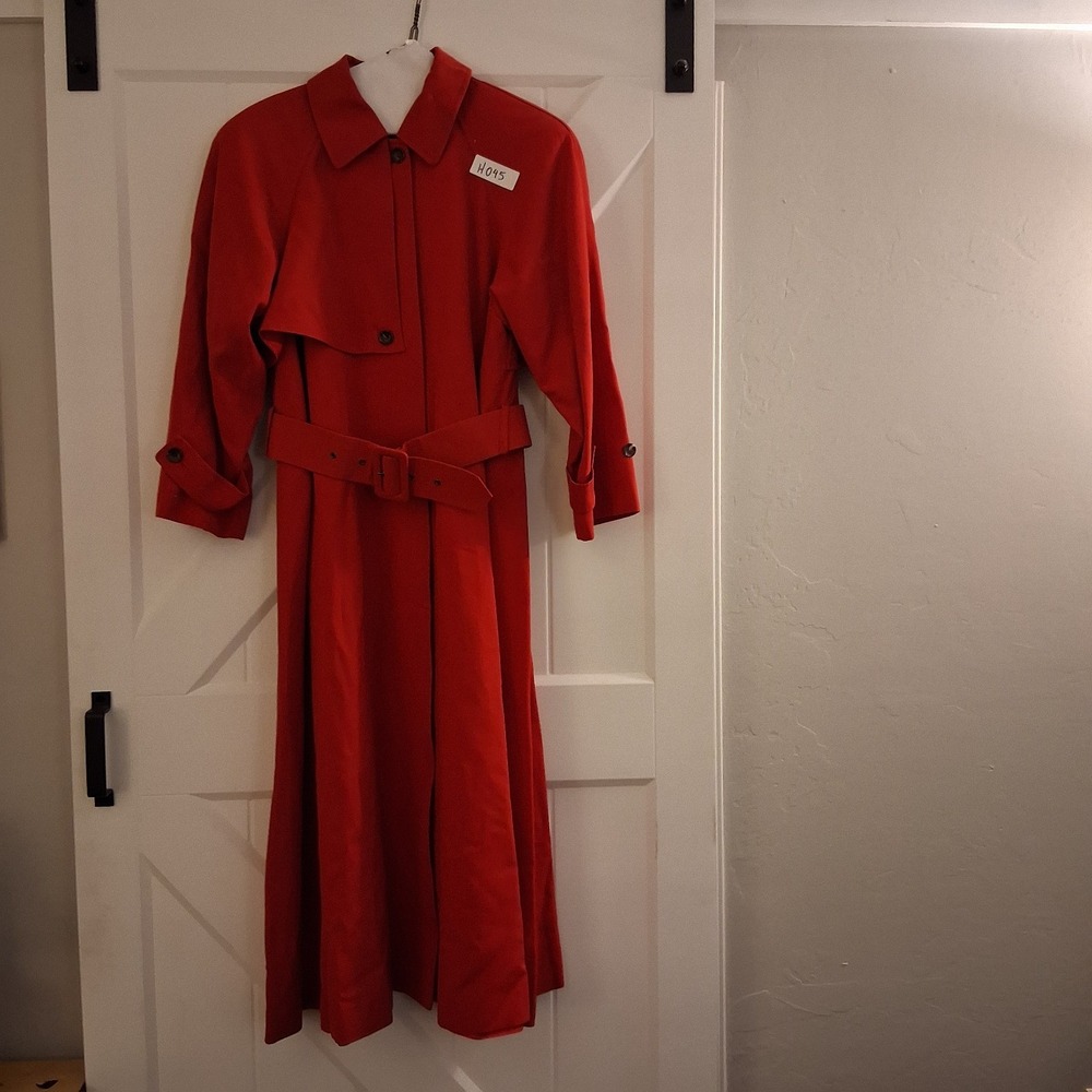 Vintage Bill Blass Long Belter Trench Coat Womens S Red Maxi Designer Japan 90s